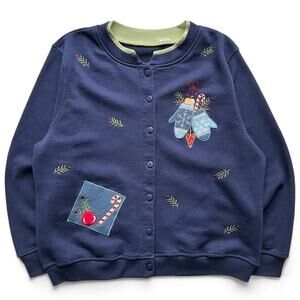 Vintage Embroidered Winter Holiday Cardigan Sweatshirt Teacher Grannycore Mitten